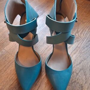 Joe's Jeans Teal Pointed-Toe Heels with Wrap Straps